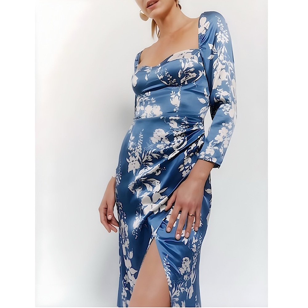 Reformation Gloriana 100% Silk Dress Long-Sleeve Floral Print Wrap Skirt | 2